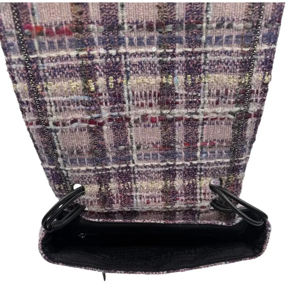 Chanel Lavender Tweed Camellia Large Flap Messenger Bag